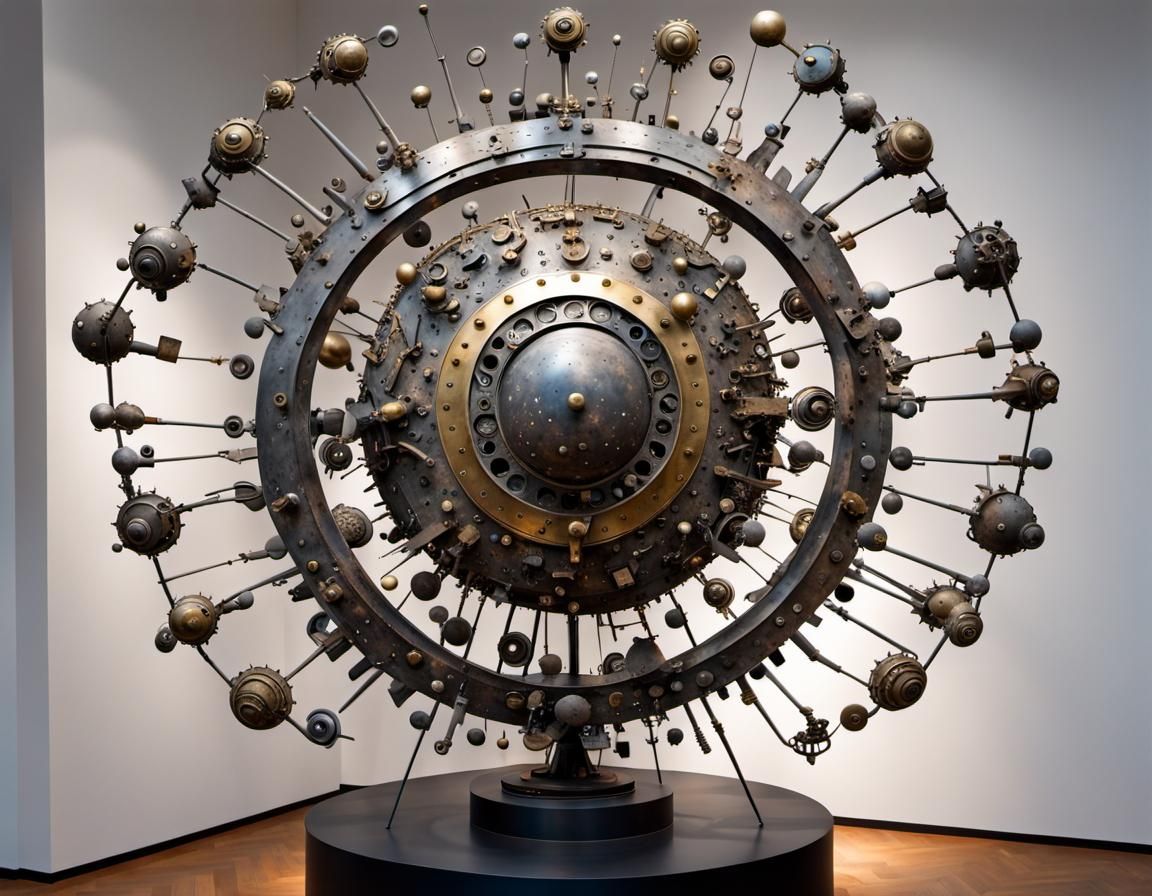 Cosmic Metal Sculpture in Surreal Style