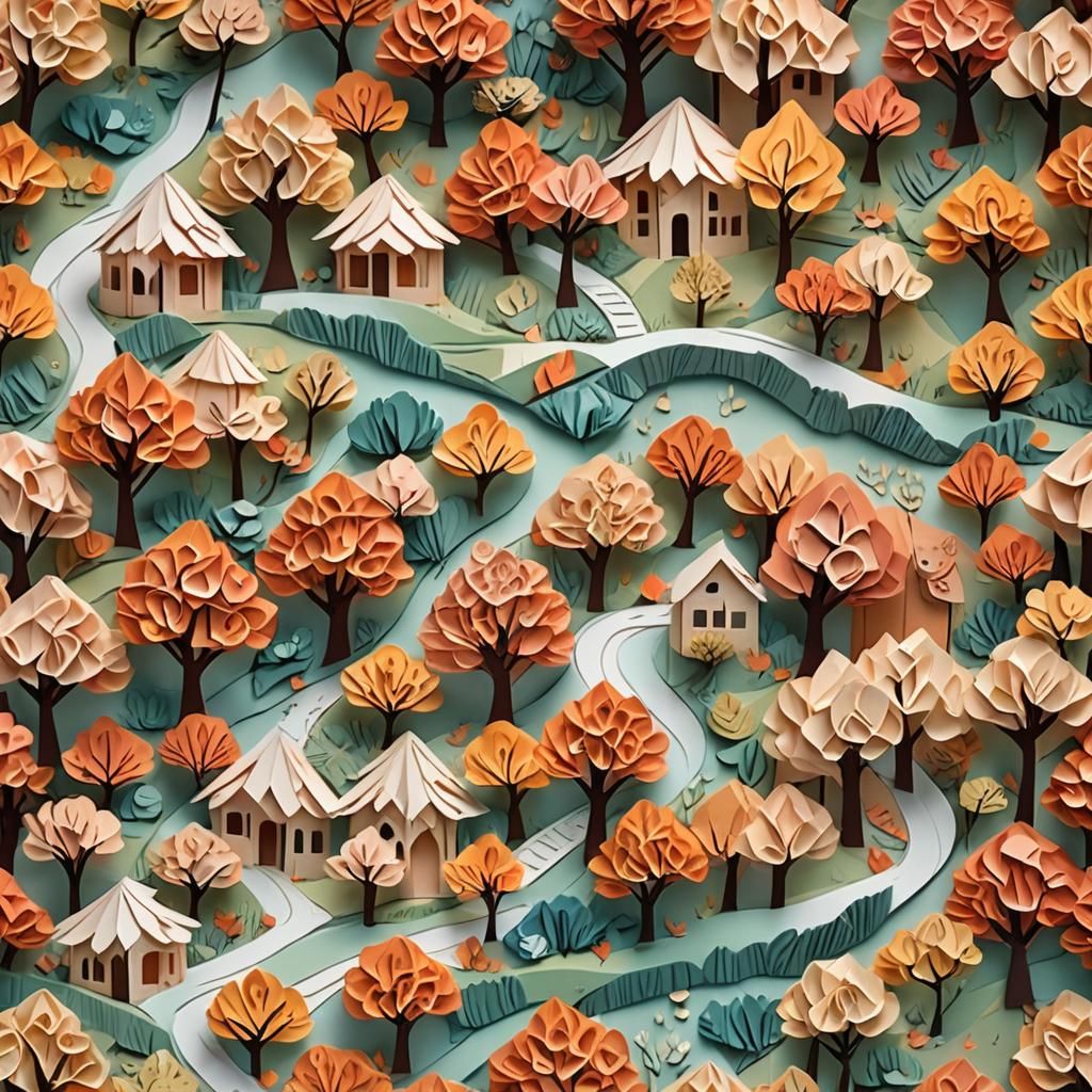 Whimsical Papercraft Pathway with Autumn Trees