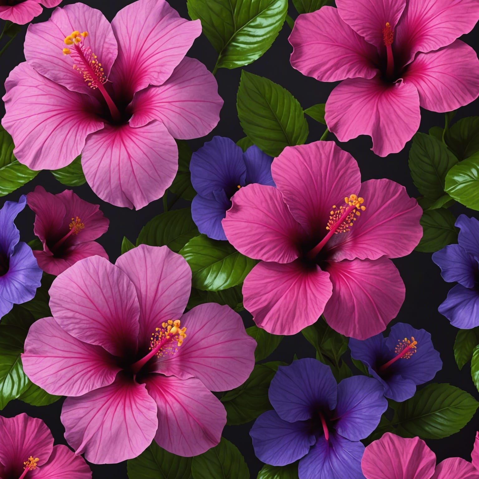 Neon Pink and Purple Hibiscus Flowers in Unreal Engine