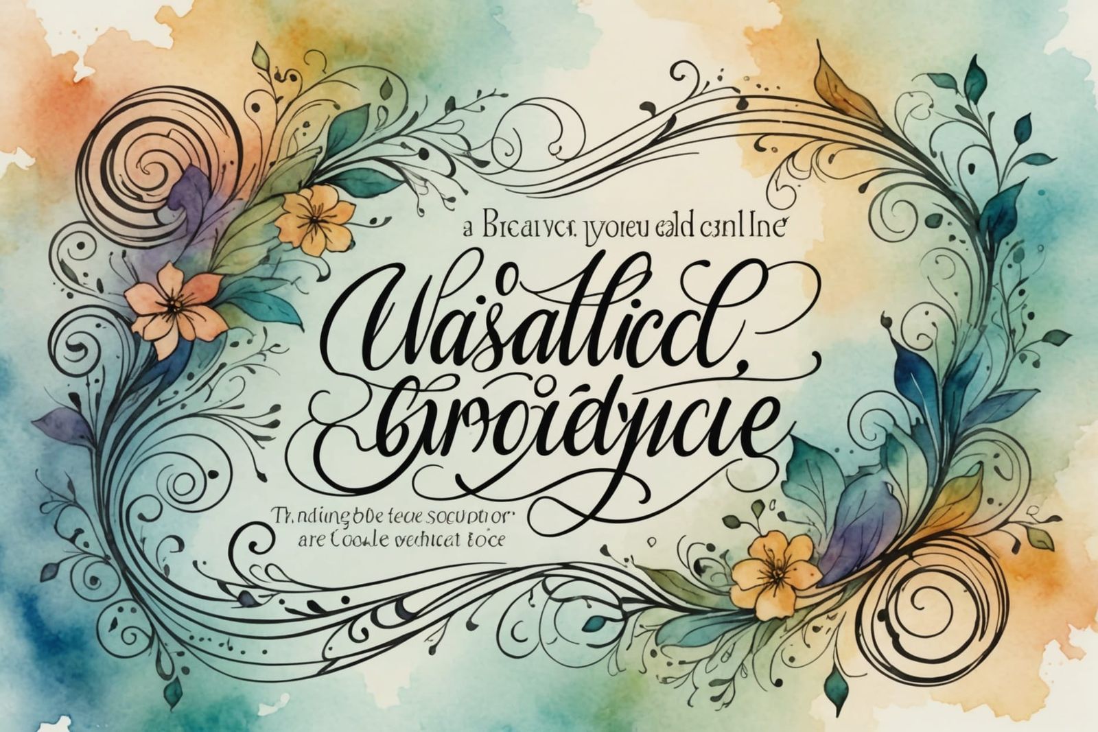 Elegant Calligraphy with Watercolor Background in Digital Ar...