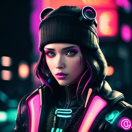 Cyberpunk Girl in Neon Cityscape