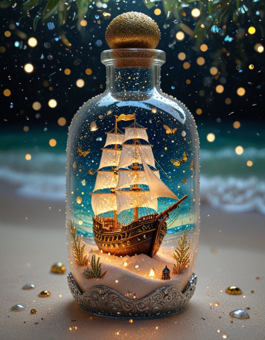 Pirate Ship Glimmers with Sparkling Sequins on a Rainy Day