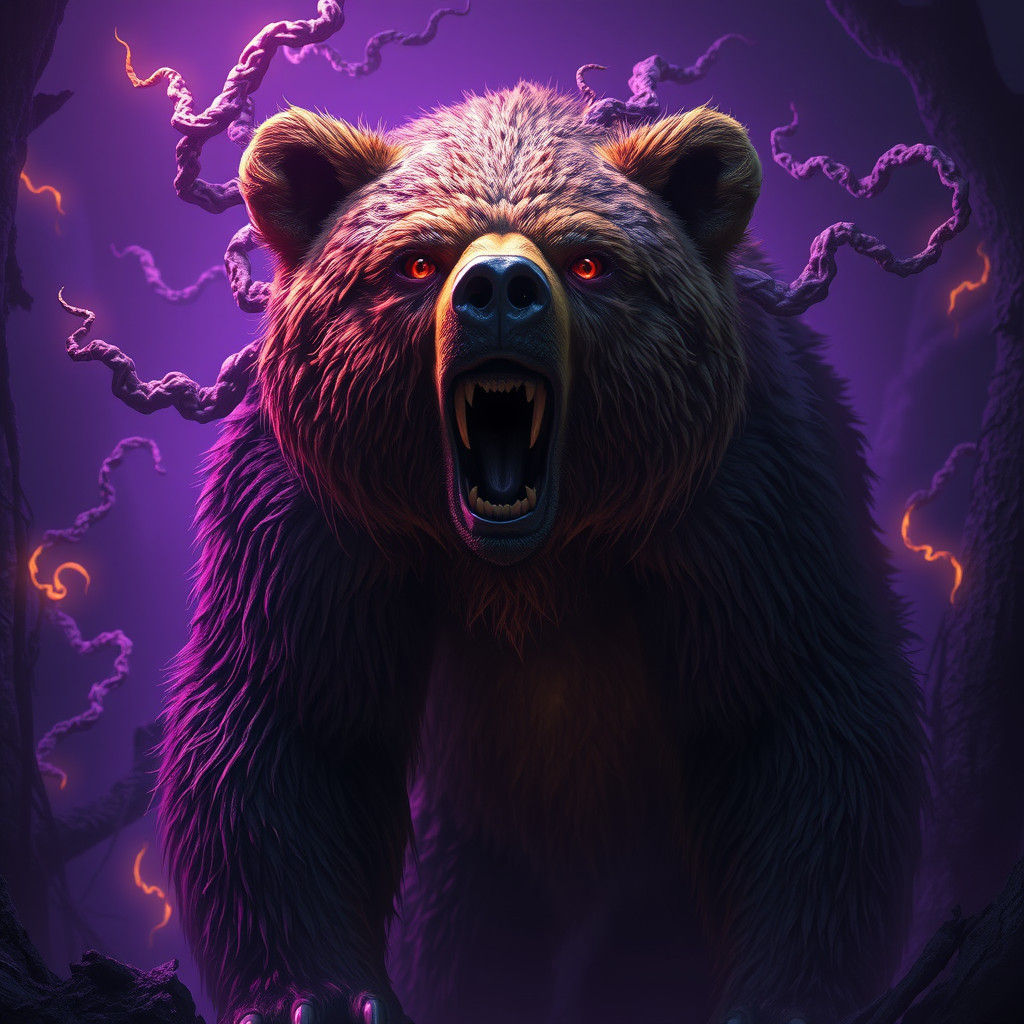 Mystical Dark Magic Brown Bear in Fantasy Realm