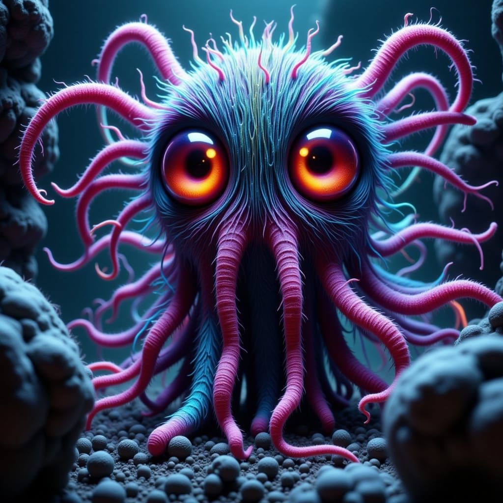 Tiny Fluffy Creature with Watery Eyes in Rock Fissure