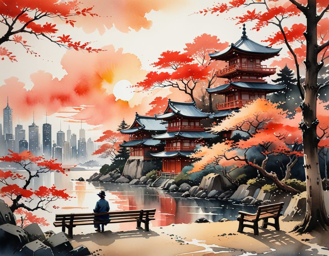 Whimsical Watercolor Scene in New York City