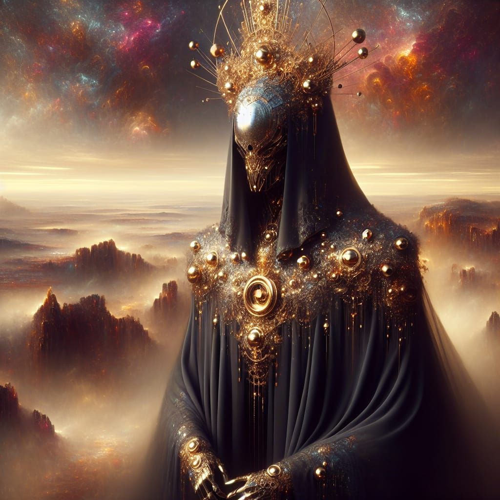 Enigmatic Crowned Figure in Surrealist Style