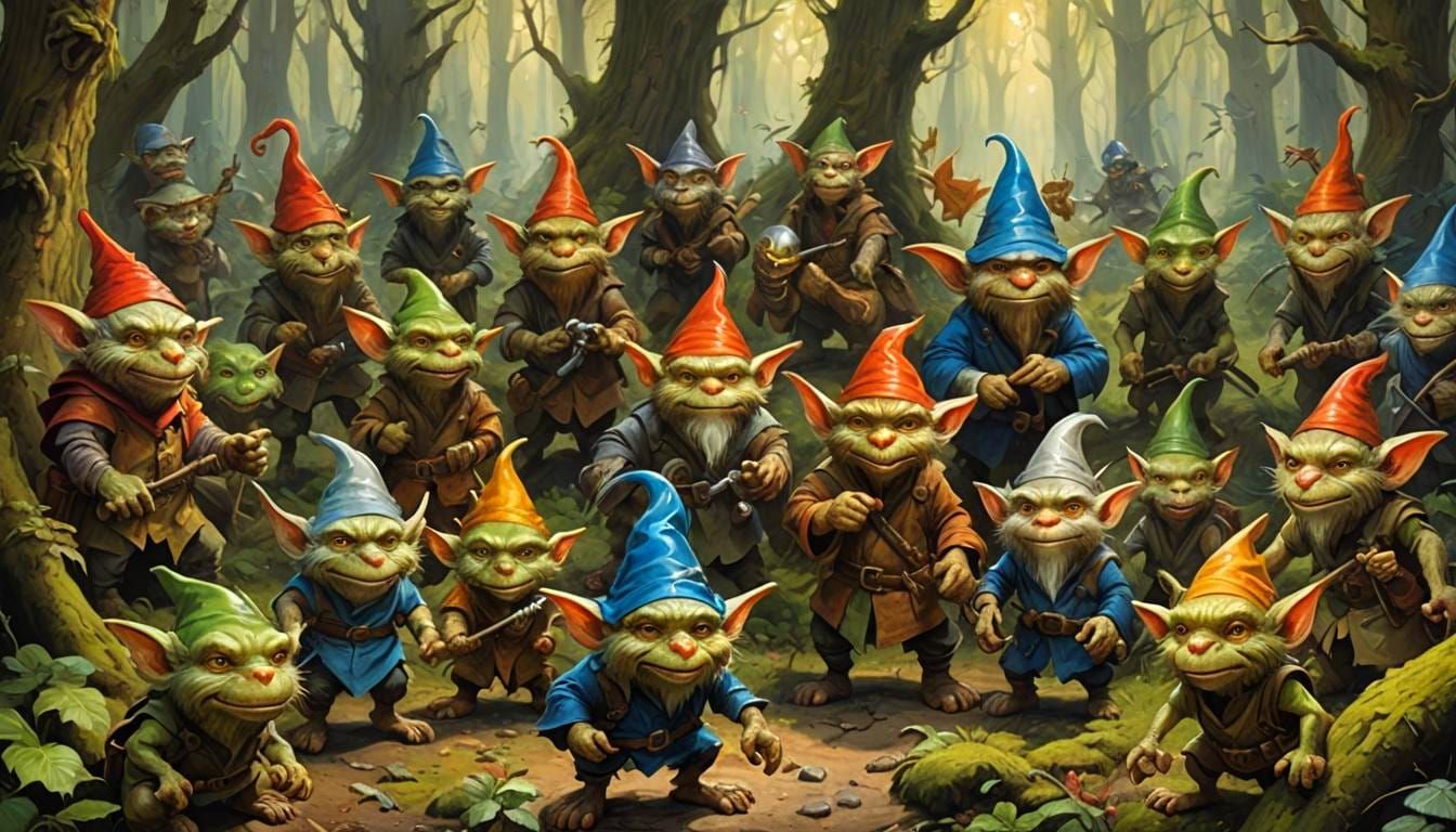 Hobgoblins and Kobolds in Forest Oil Painting