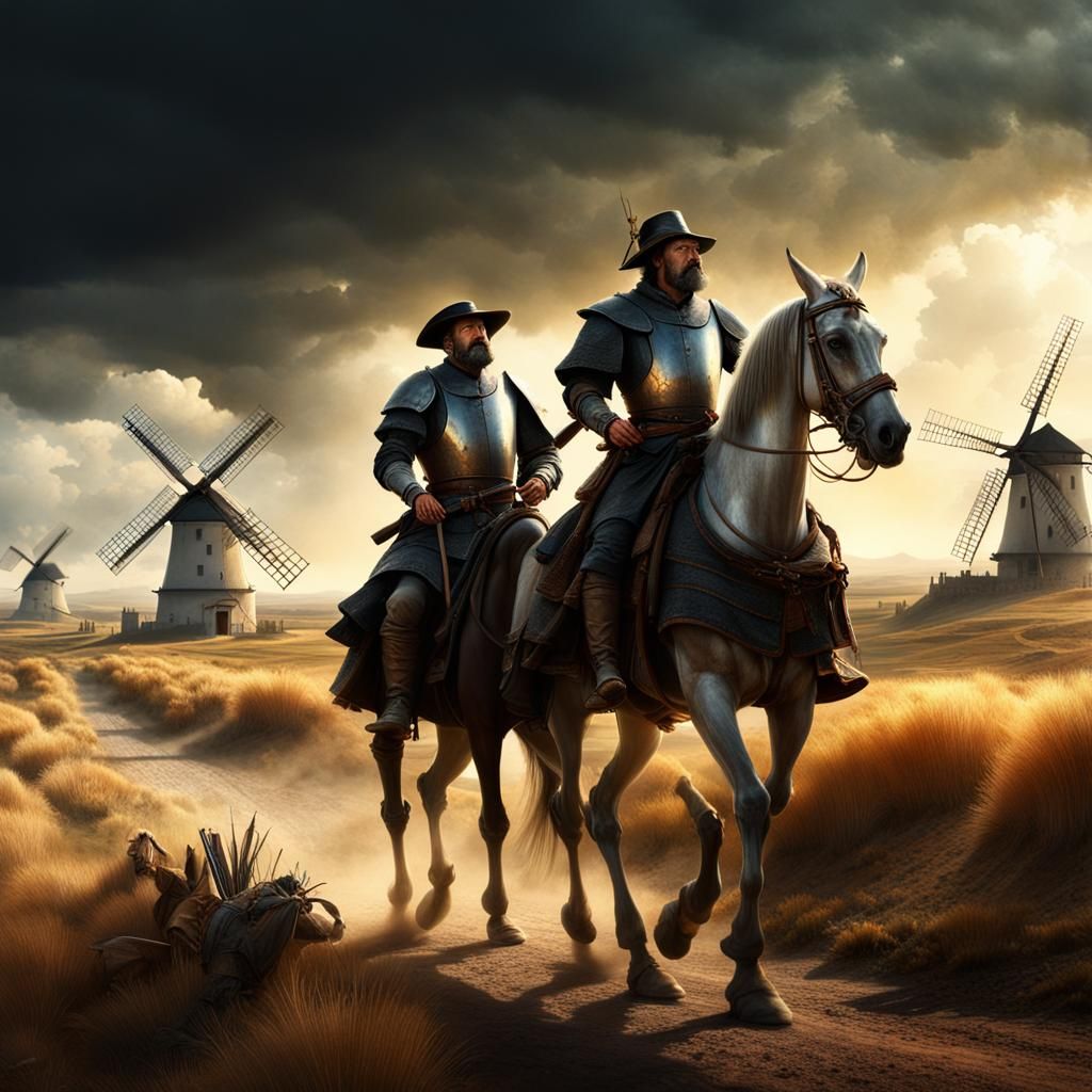 Don Quixote Tilting at Windmills: Hyperrealistic Digital Art