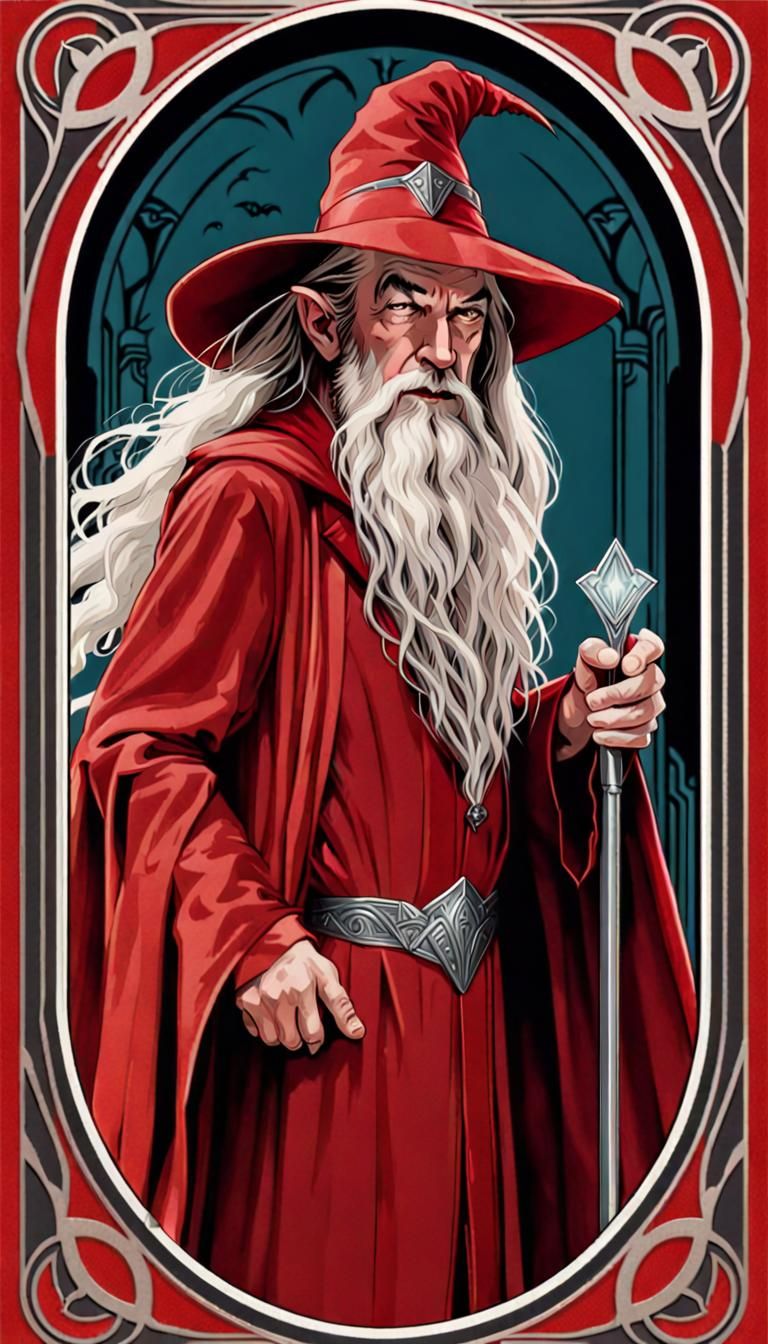 Art Deco Vampire Gandalf Card in Red