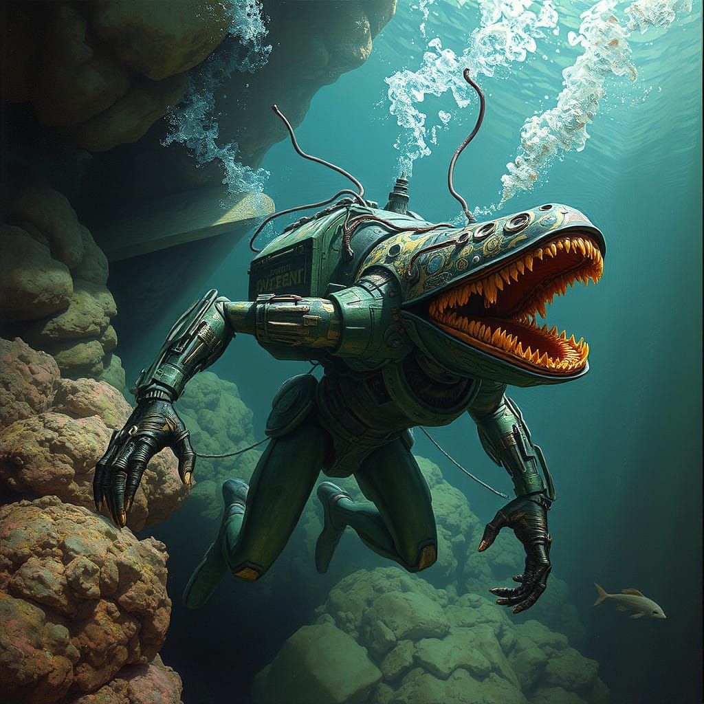 Cyborg Submerged in Oceanic Depths