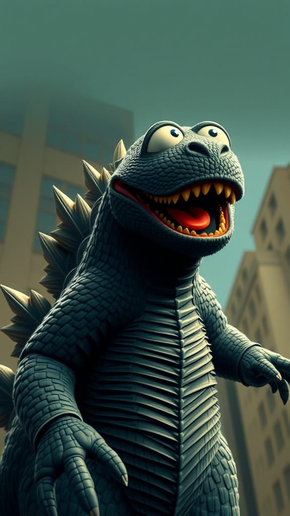 Godzilla as a Sesame Street Muppet