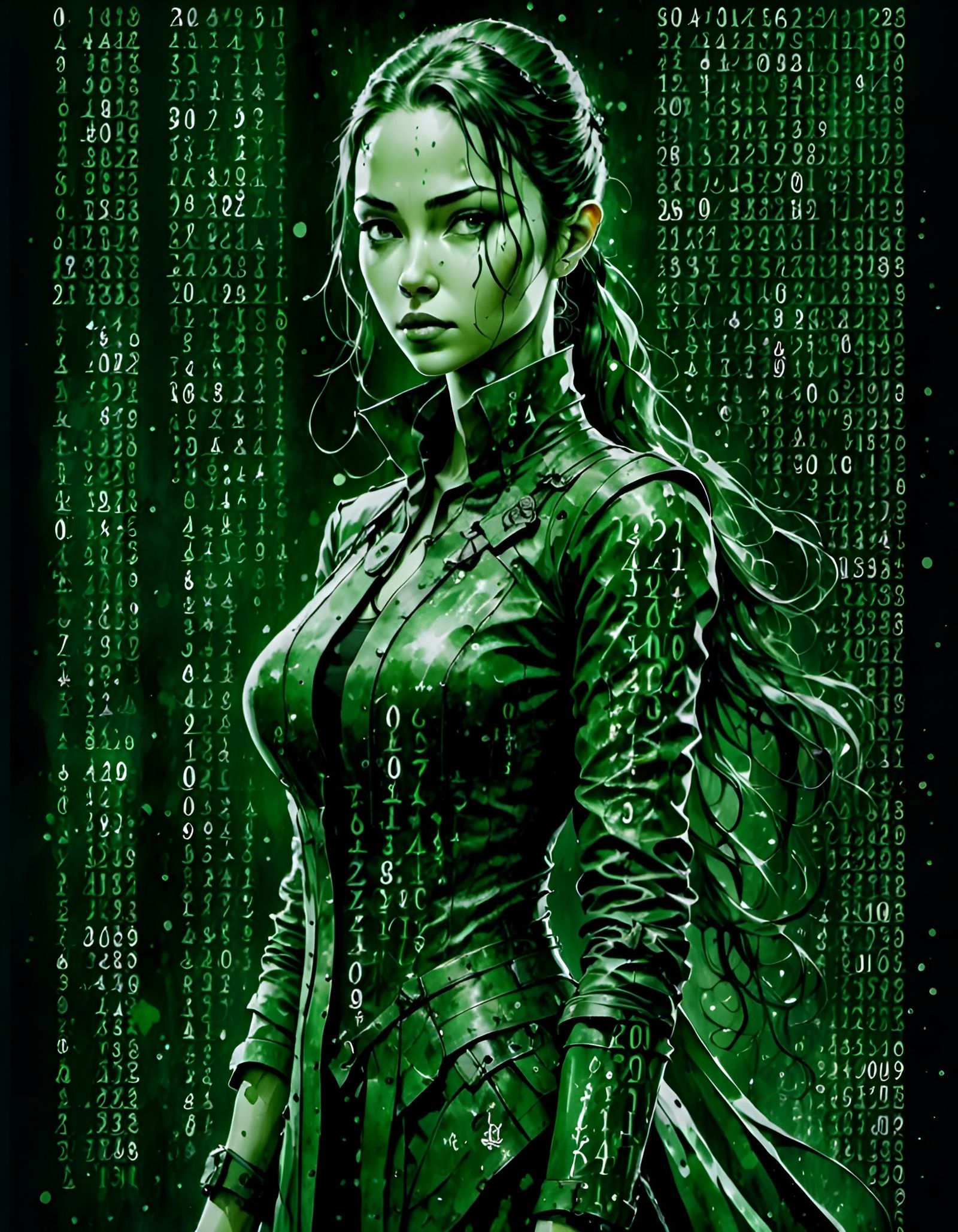 Matrix Girl Portrait in Vertical Code