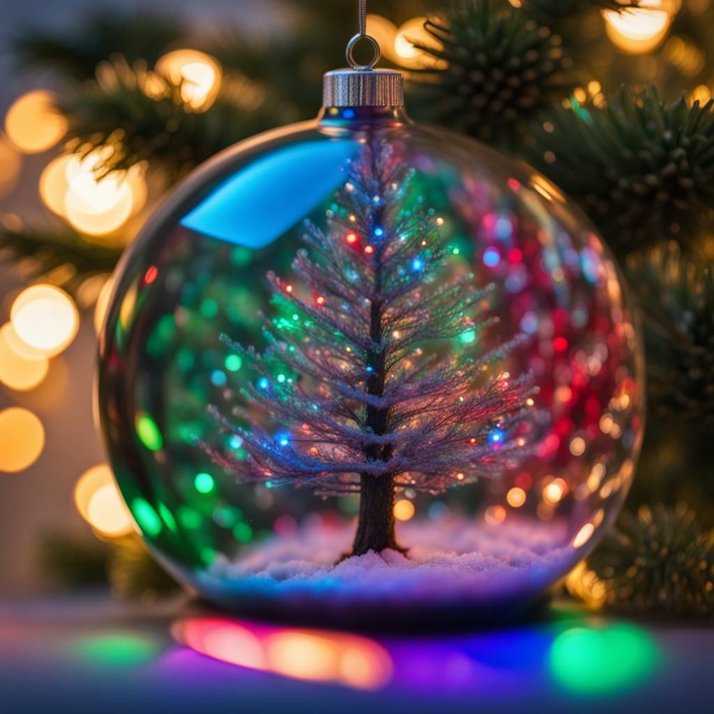 Bioluminescent Ribbons Inside Crystal Christmas Sphere