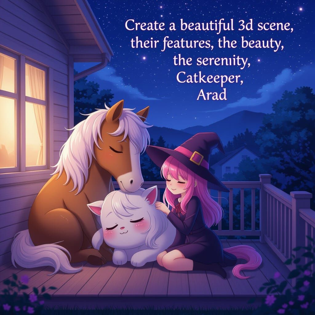 Mystical Anime Landscape with Boy-Horse Creature and Pink-Ha...