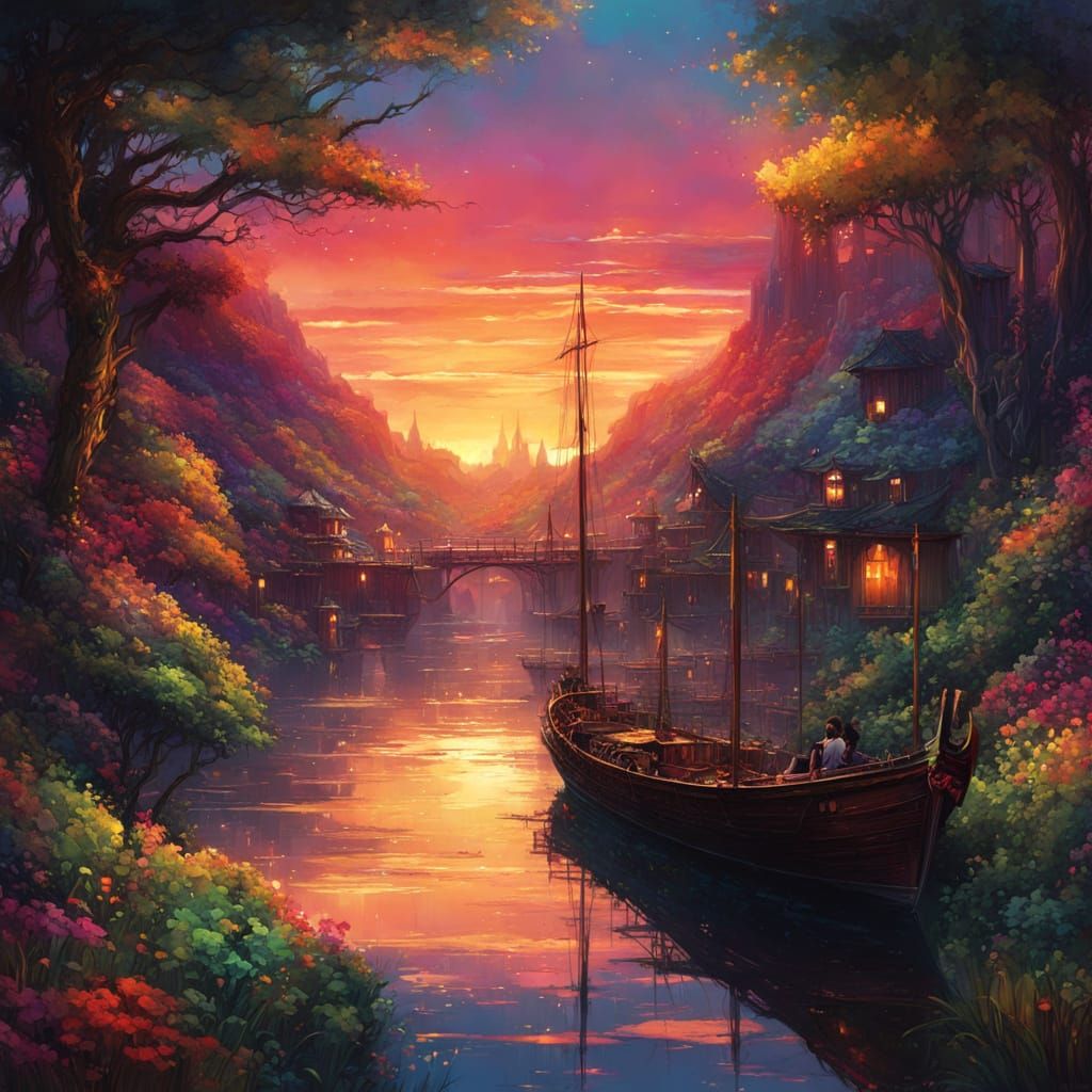 Fantasy Boy Amidst Vibrant Sunset