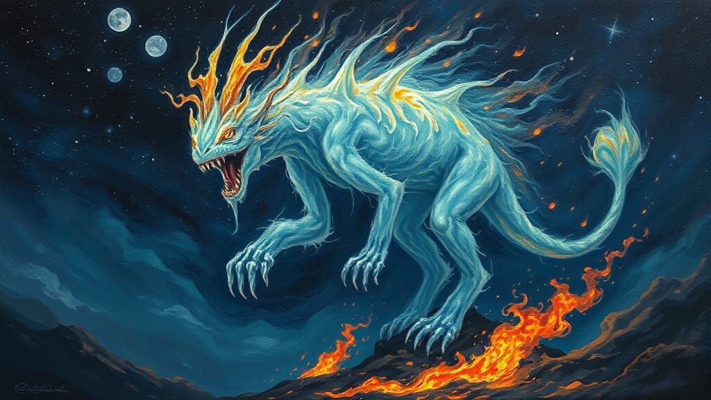 Surreal Bioluminescent Creature in Dreamlike Night Sky