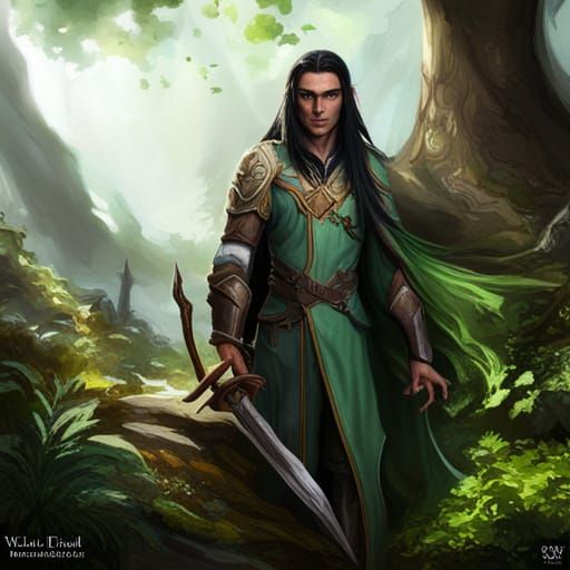Wood Elf Cleric in Forest, Fantasy Concept Art
