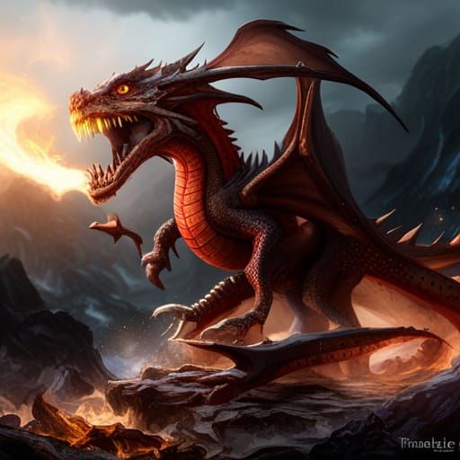 Medieval Characters, Frightening Fire Breathing Wyvern Drago...