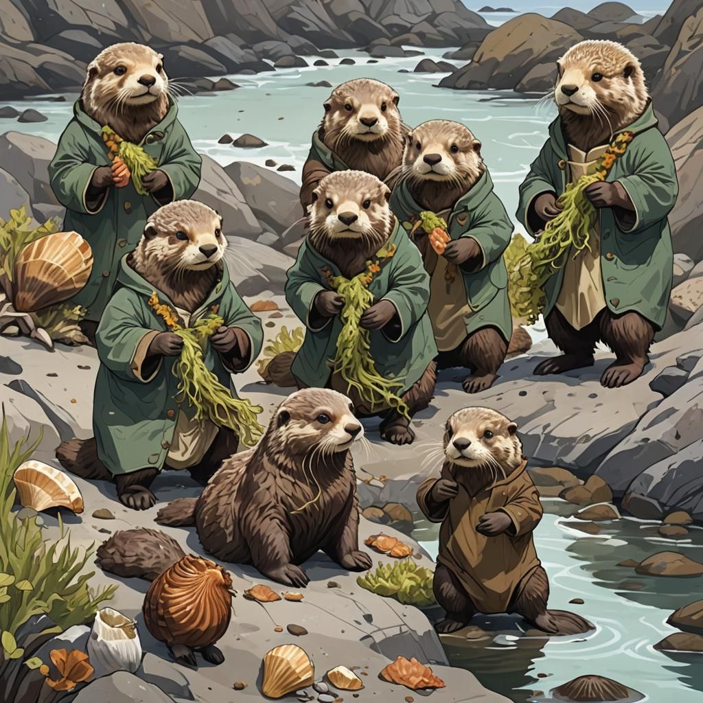 Sea Otter Tribe Foraging in Redwall Style