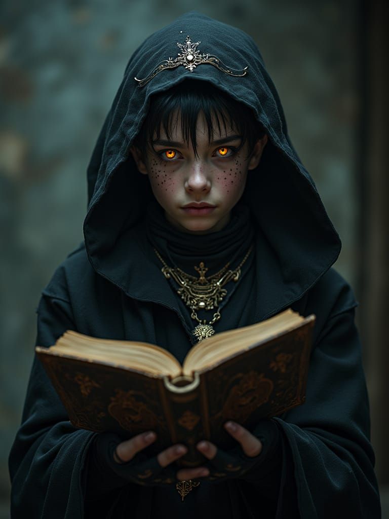 Ethereal Warlock with Golden and Dark Eyes