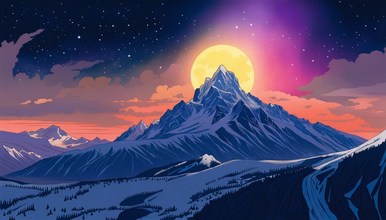 Icy Mountain Castle Under Starry Sky