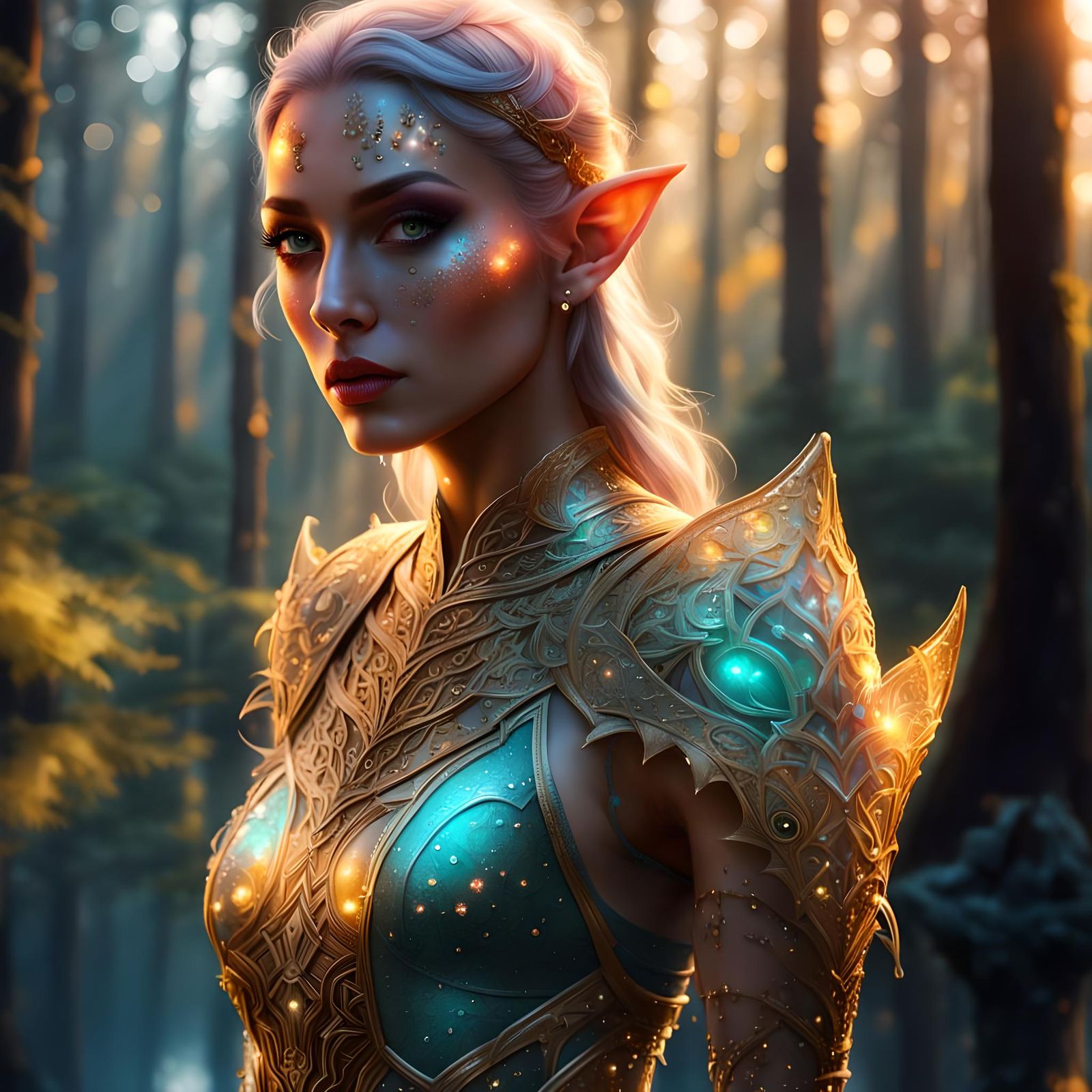 Luminous Elf Portrait with Crystal Tattoos