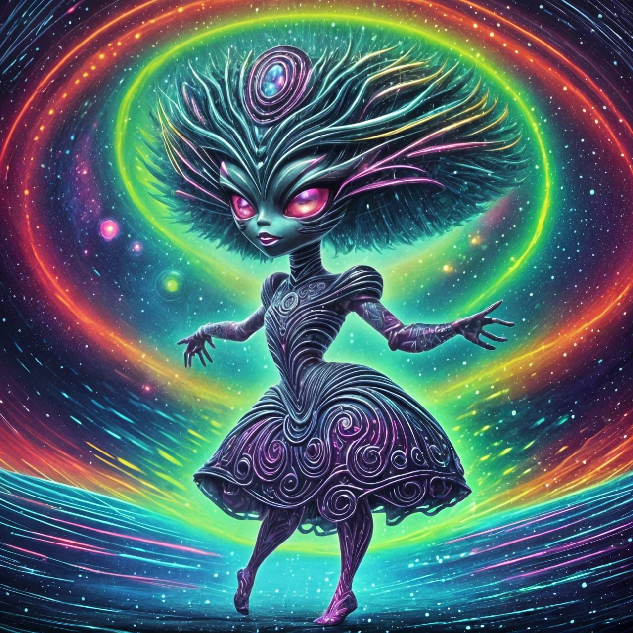 Chibi Princess Dancing in Cosmic Rain