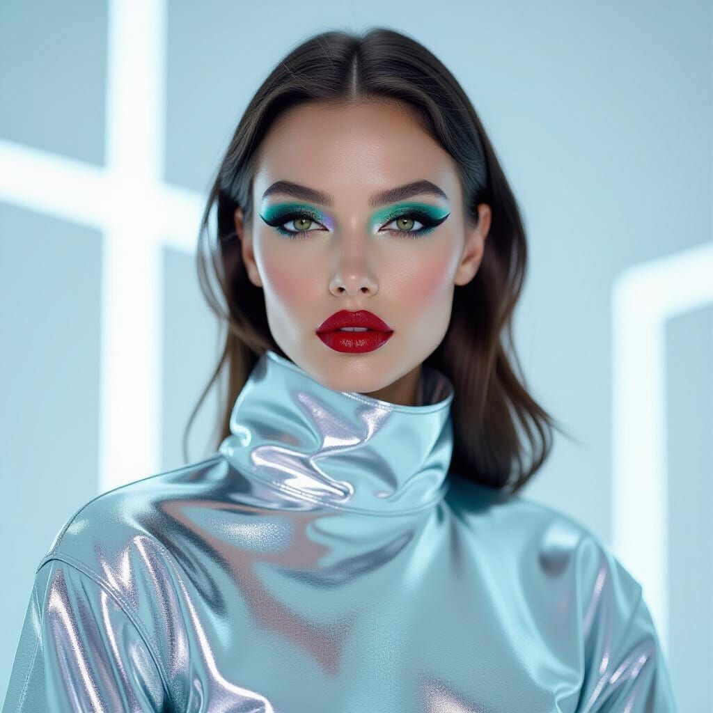 Futuristic Fashion Portrait: Woman in Metallic Fabrics