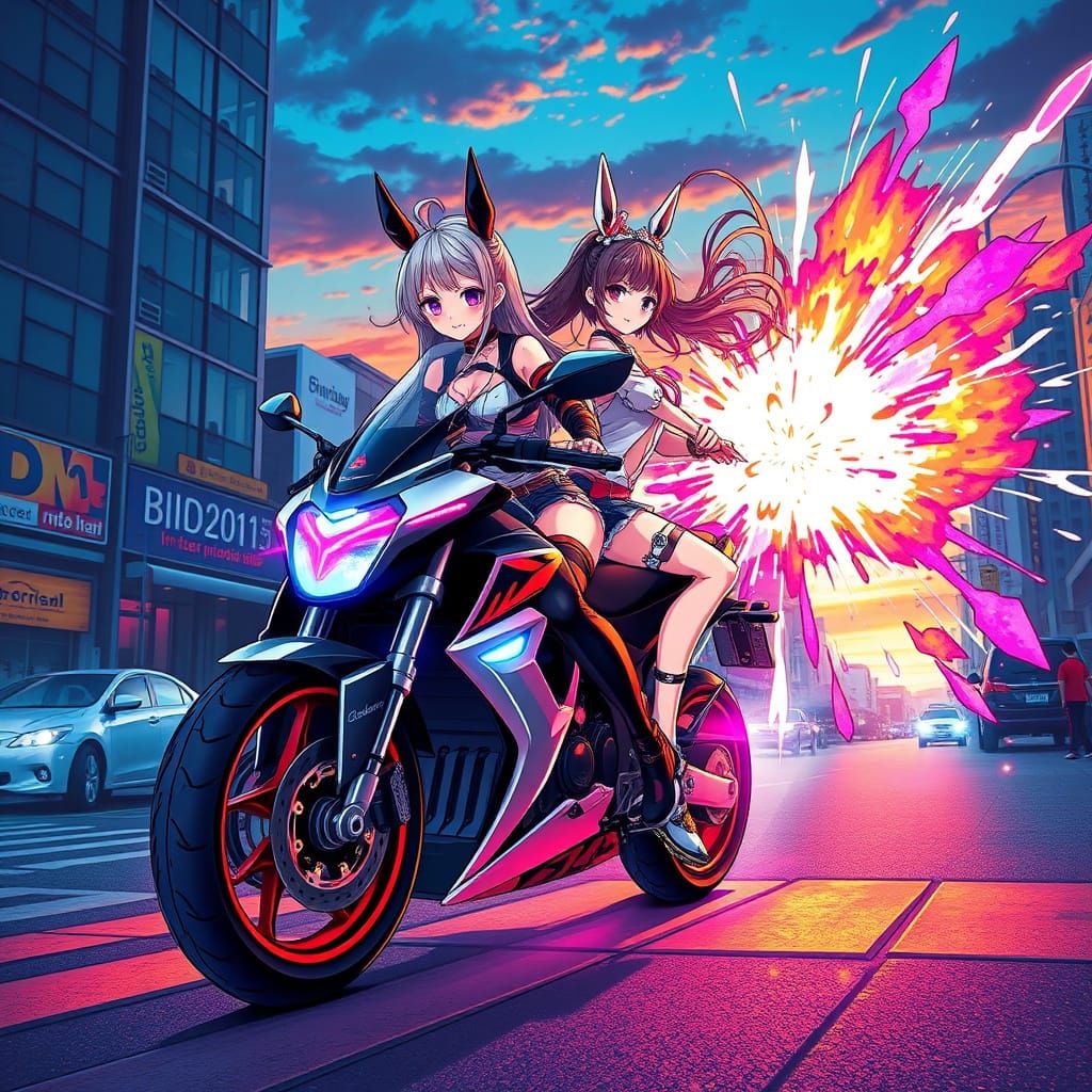 A dynamic scene of A mashup of two favorite characters (Bish...