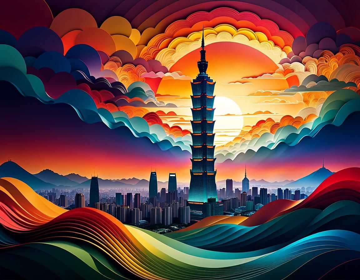 Taipei 101 at Sunset in Textured 3D