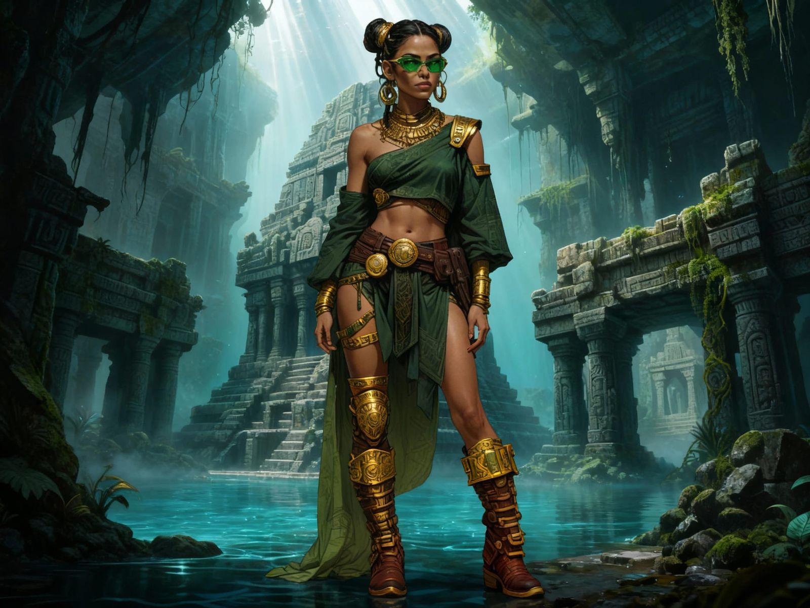 Sci-Fi Mayan Woman Before Ancient Lost Temple