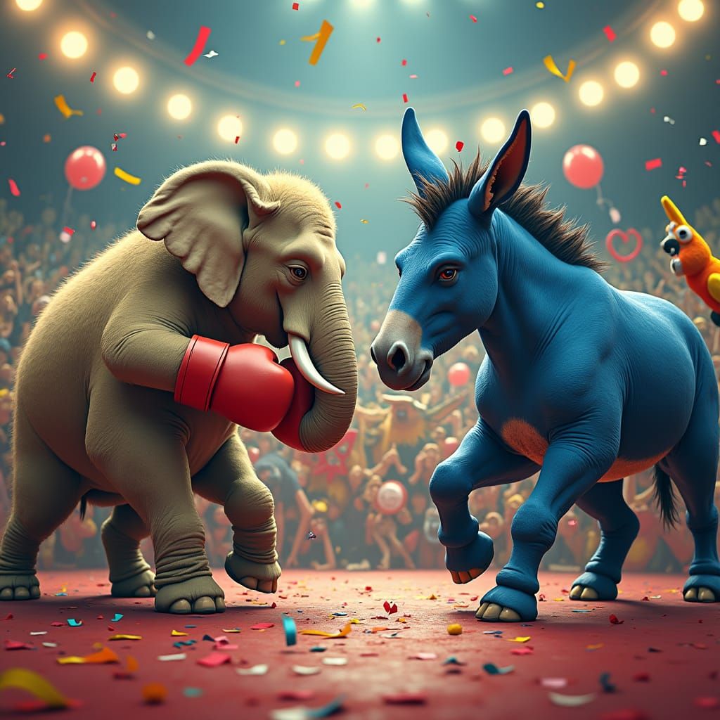 Elephant vs Donkey Boxing in Hyperrealistic Style