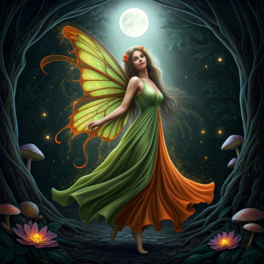 Mischievous Fairy Dancing in Moonlit Garden
