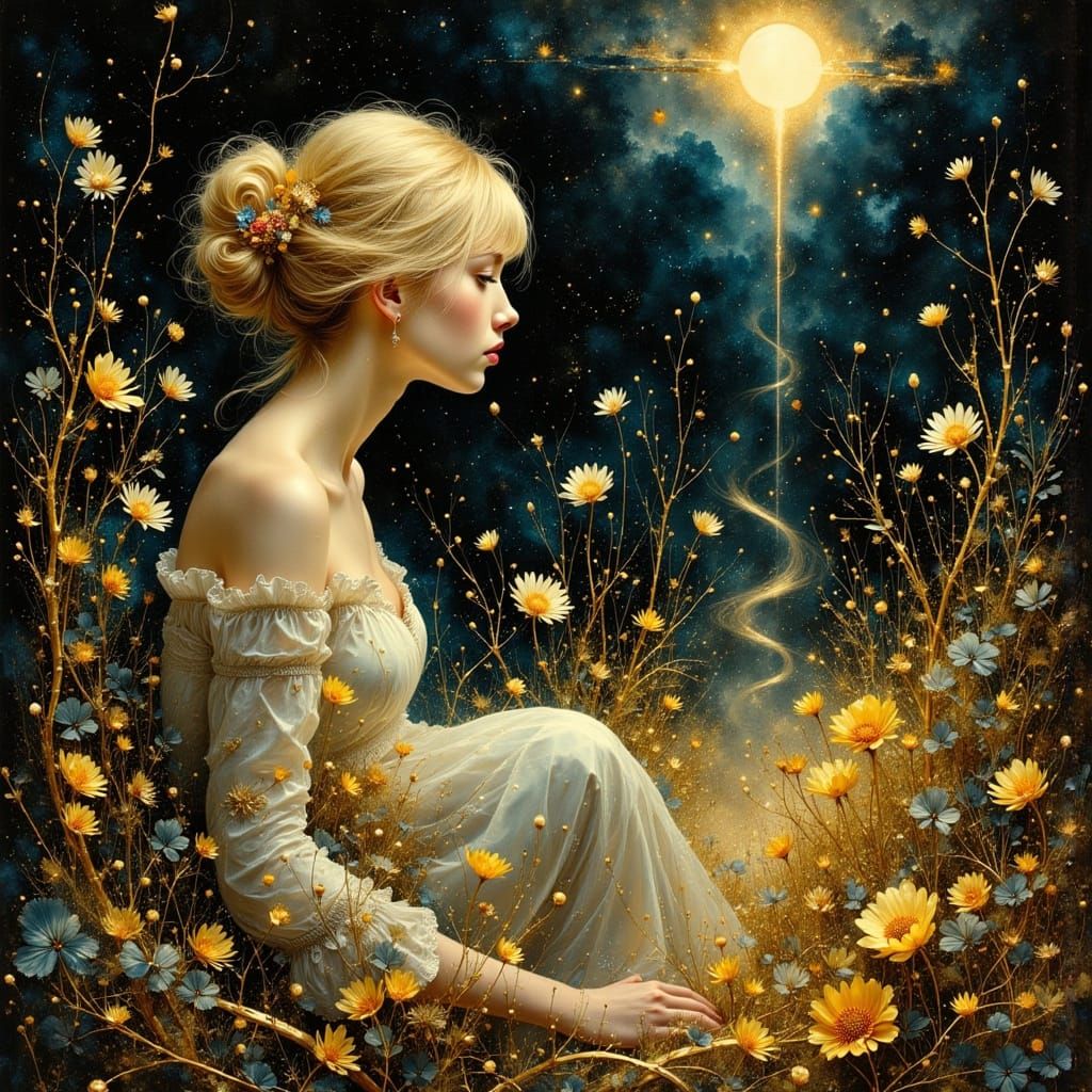 Dreamscape Portrait with Golden Notation and Geometric Grids