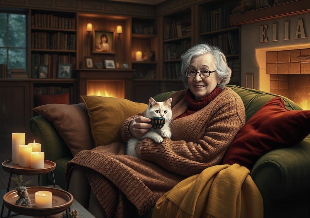 Cozy Living Room with Fireplace: Digital Painting