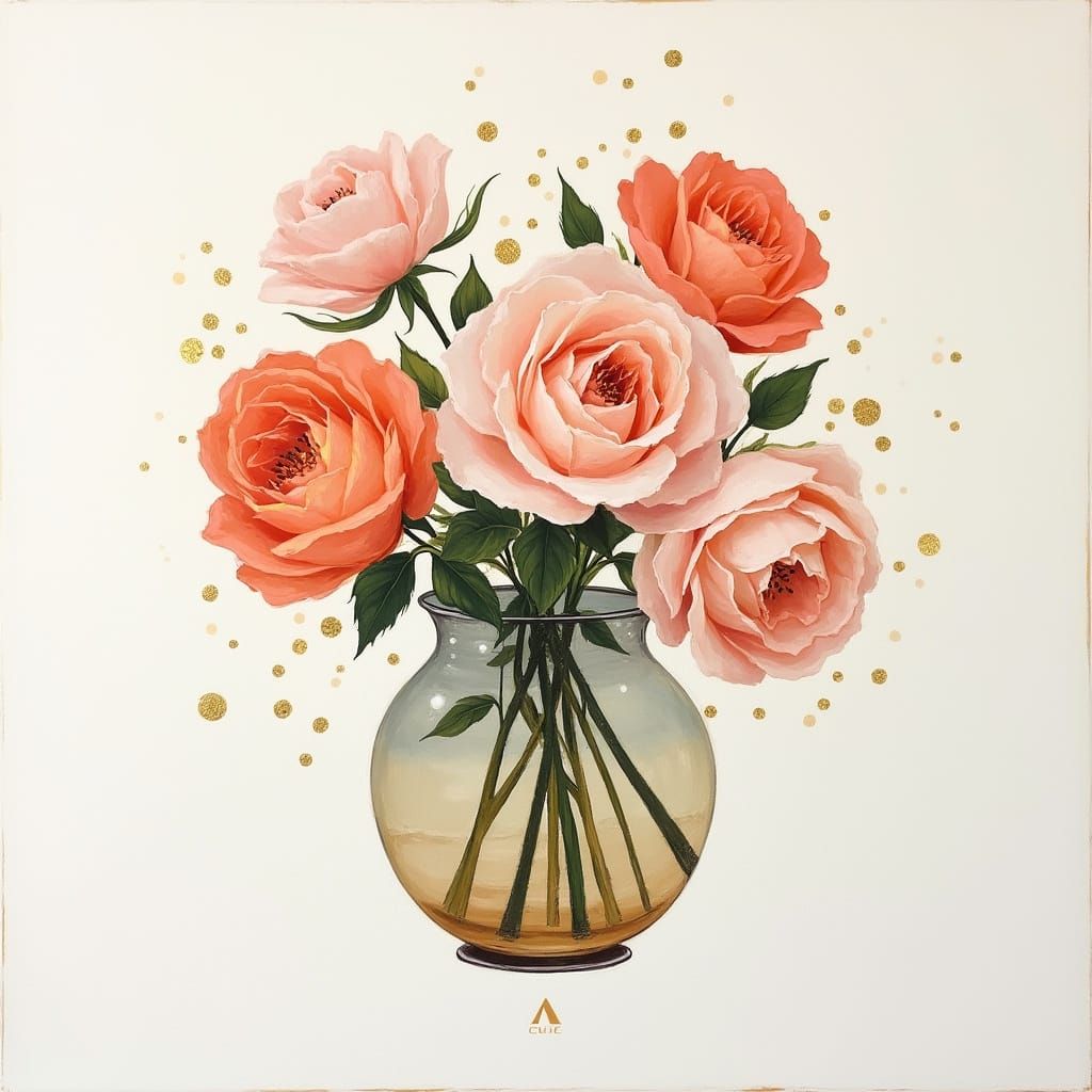 Impressionist Roses with Abstract Elements in Klimt Style