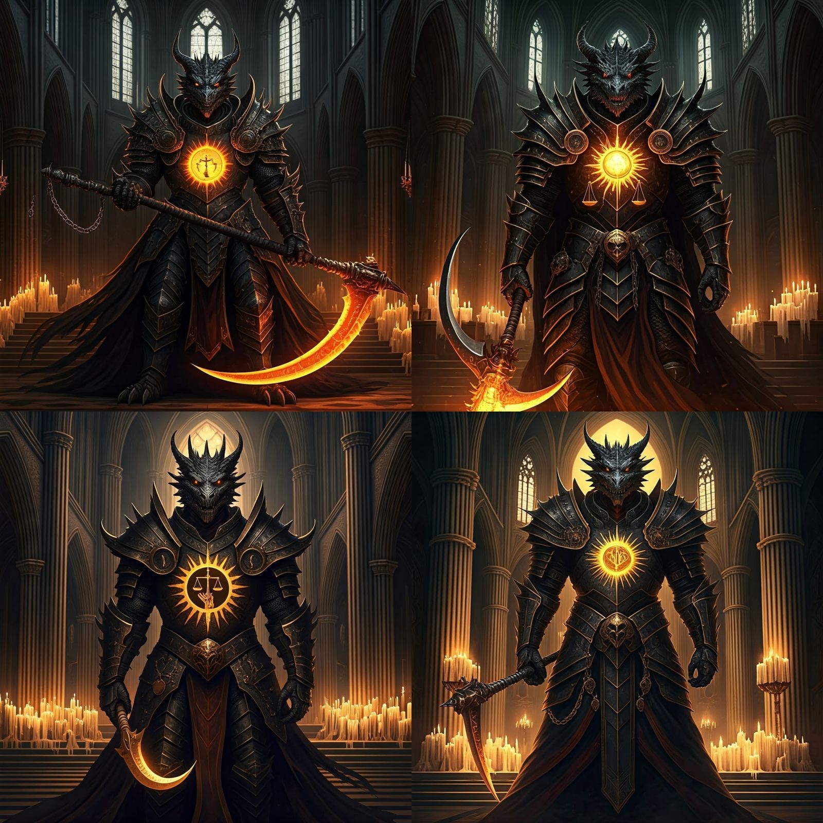 Dragonborn Death Cleric in Gothic Cathedral