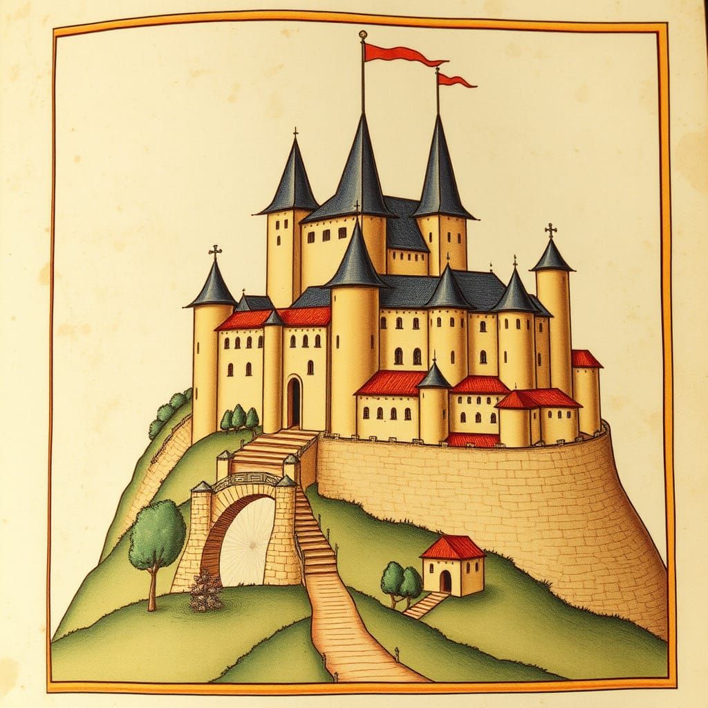 Carcassonne Citadel in Medieval Manuscript Style