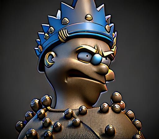 Bart Simpson Statue Crowned, 3D Rendered Art