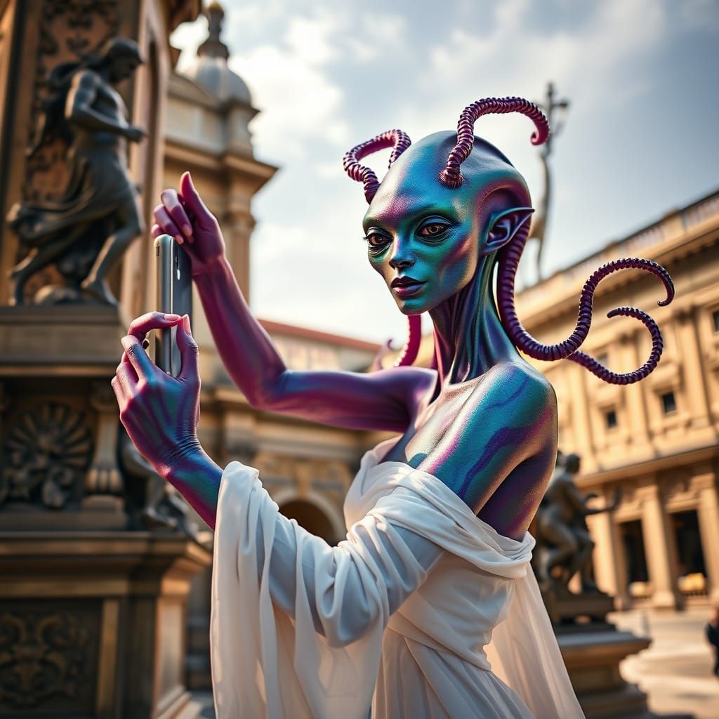 Ethereal Alien Goddess Captured in Dreamlike Selfie