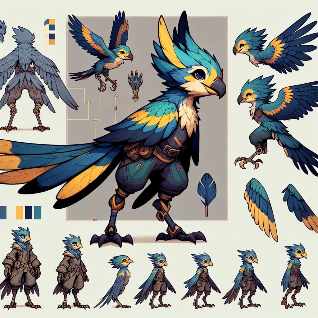 Fantastical Bird Protagonist in Elegant, Detailed 2D Metroid...