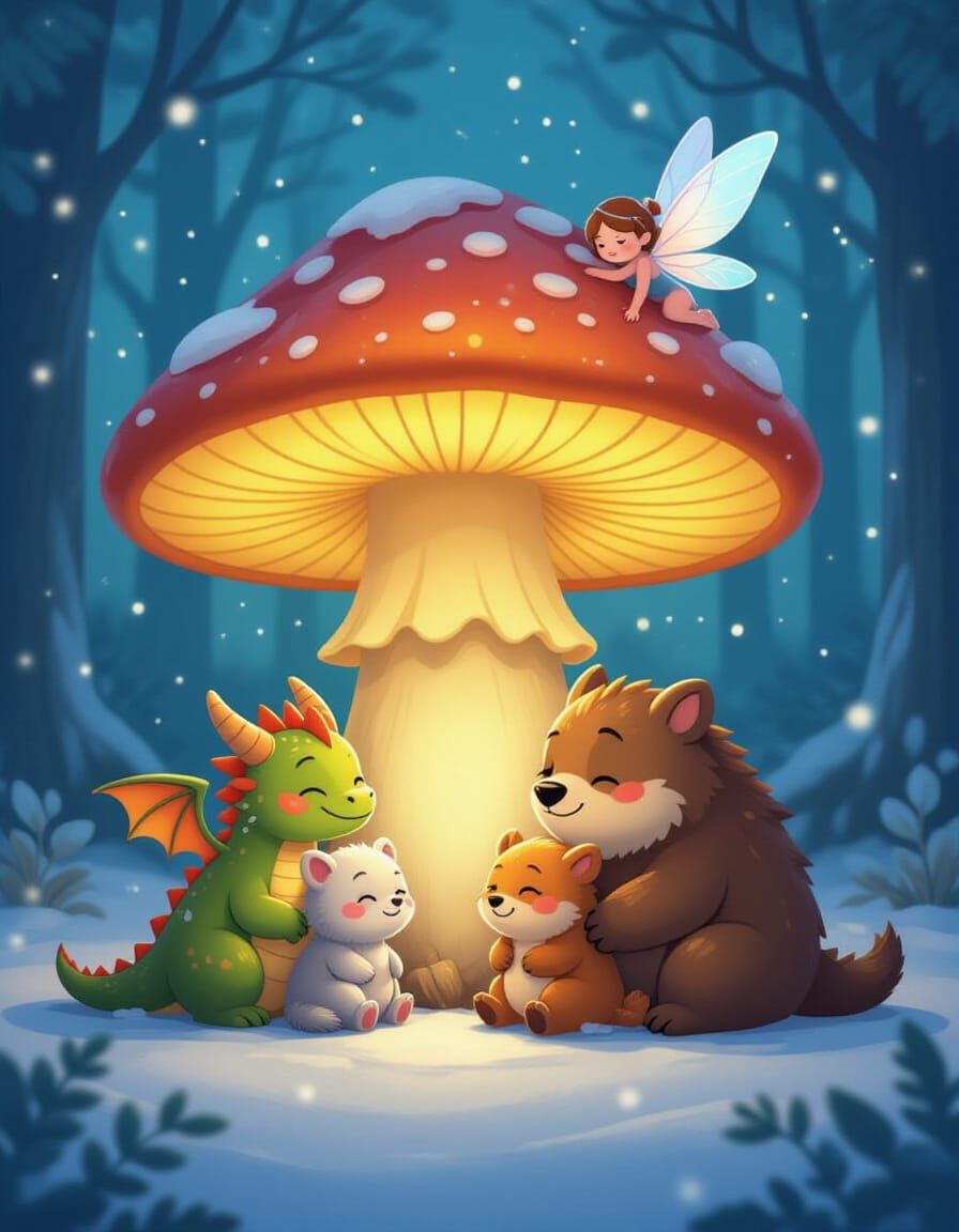 Fantastical Creatures Share Warmth in Enchanted Forest