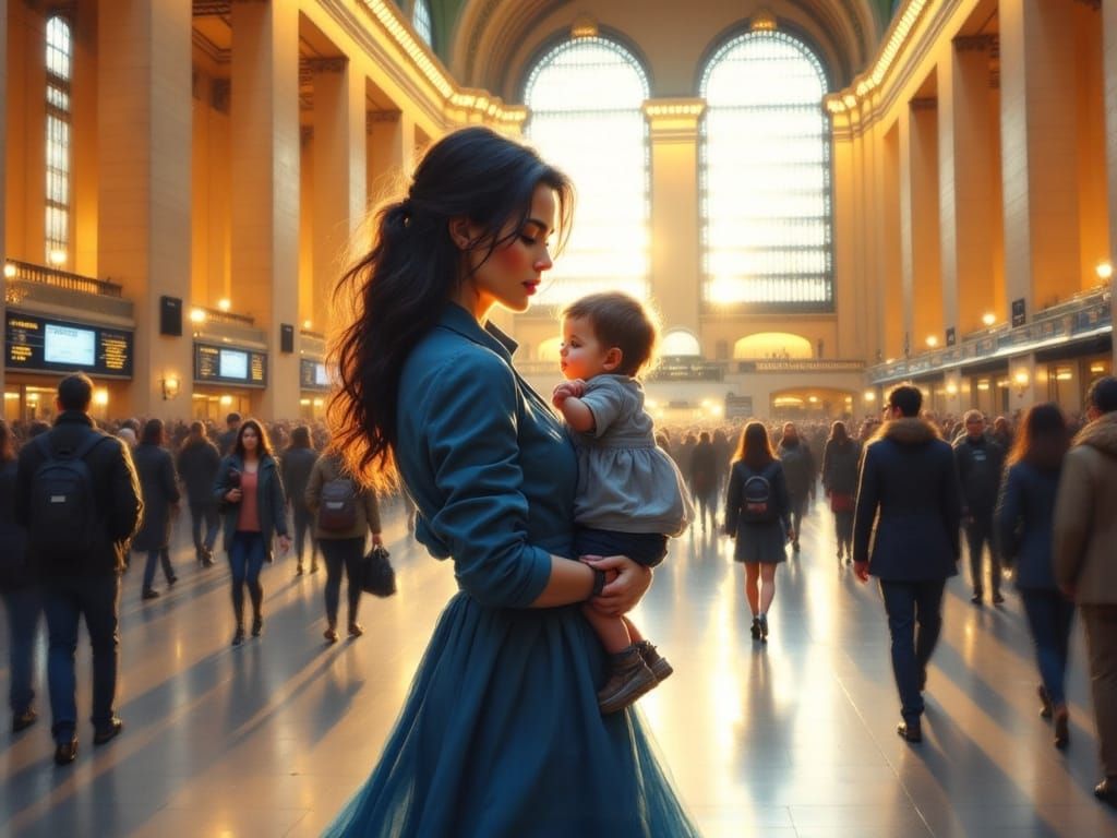 Radiant Mother and Son in Grand Central Station