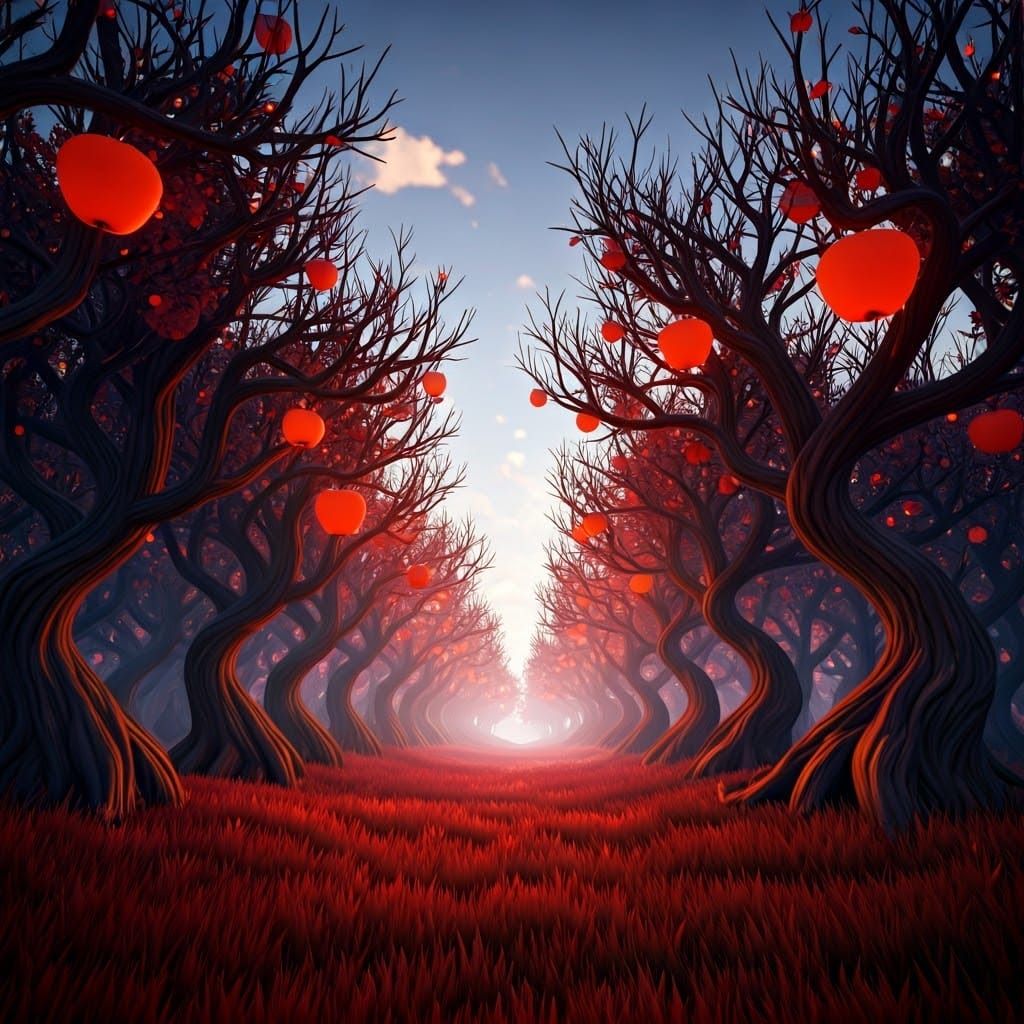 Fantastical Apple Grove in a Dreamlike Atmosphere