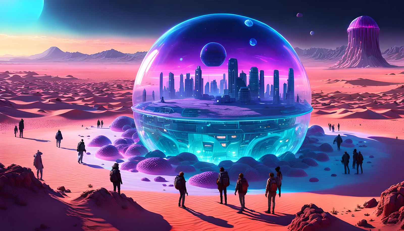 Cyberpunk Jelly Sphere on Desert Plain