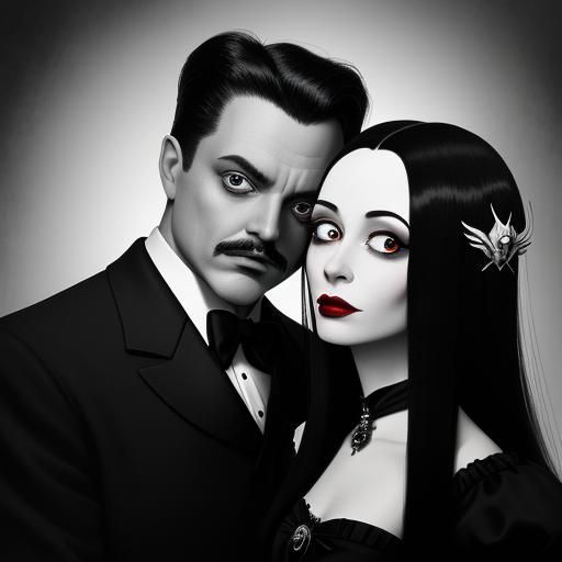 Morticia and Gomez Addams Portrait in Newman Style
