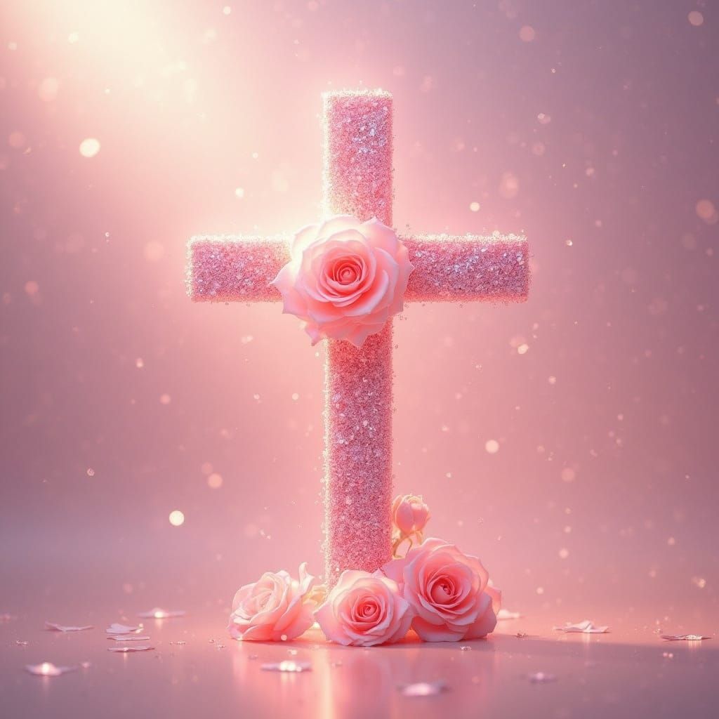 Surreal Pink Christian Icon in Dreamy Pastel Gradient