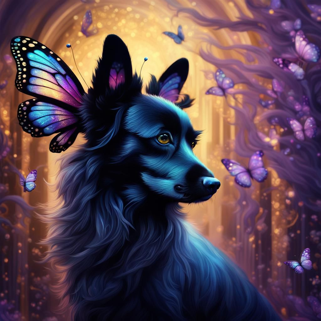 Regal Black Butterfly Pincher Dog Portrait as Digital Art