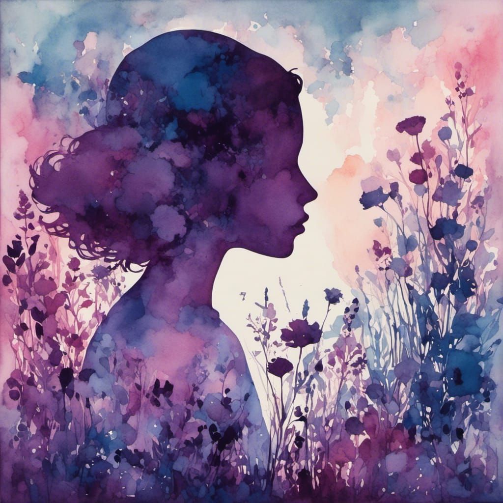 Surreal Girl Silhouette in Summer Meadow