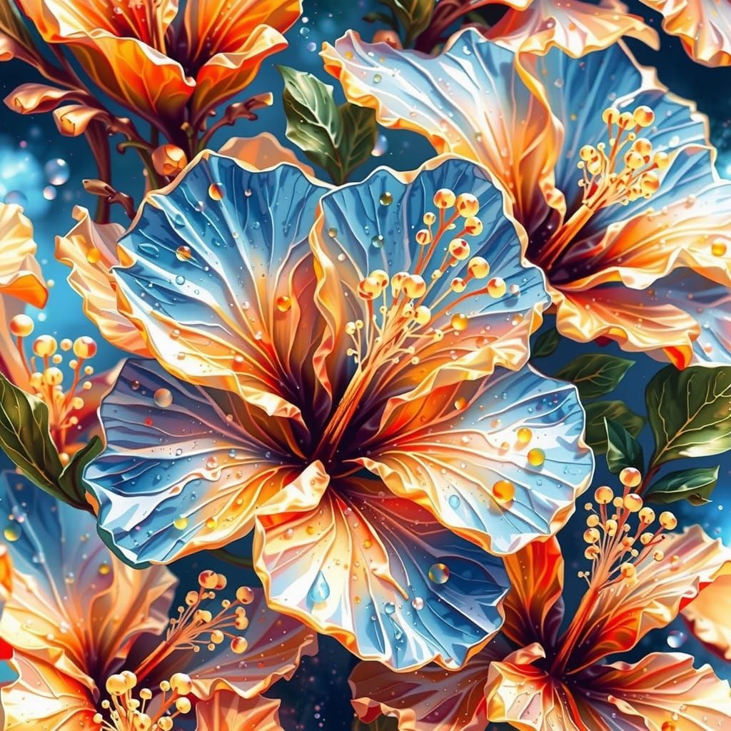 Aquamarine Eyes with Crystal Hibiscus in Watercolor Style